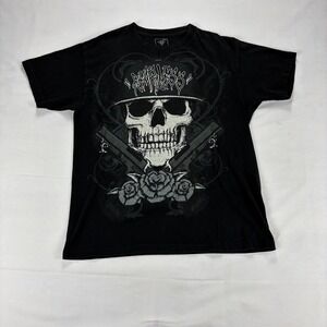 Black Skull Graphic T-Shirt Mens Medium Guns Roses Streetwear Tee‎